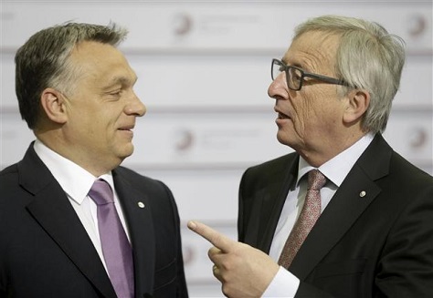 At an EU summit in Riga in May 2015, European Commission president Jean-Claude Juncker jokingly greeted Hungarian prime minister Viktor Orbán as the 'dictator.' (Reuters)