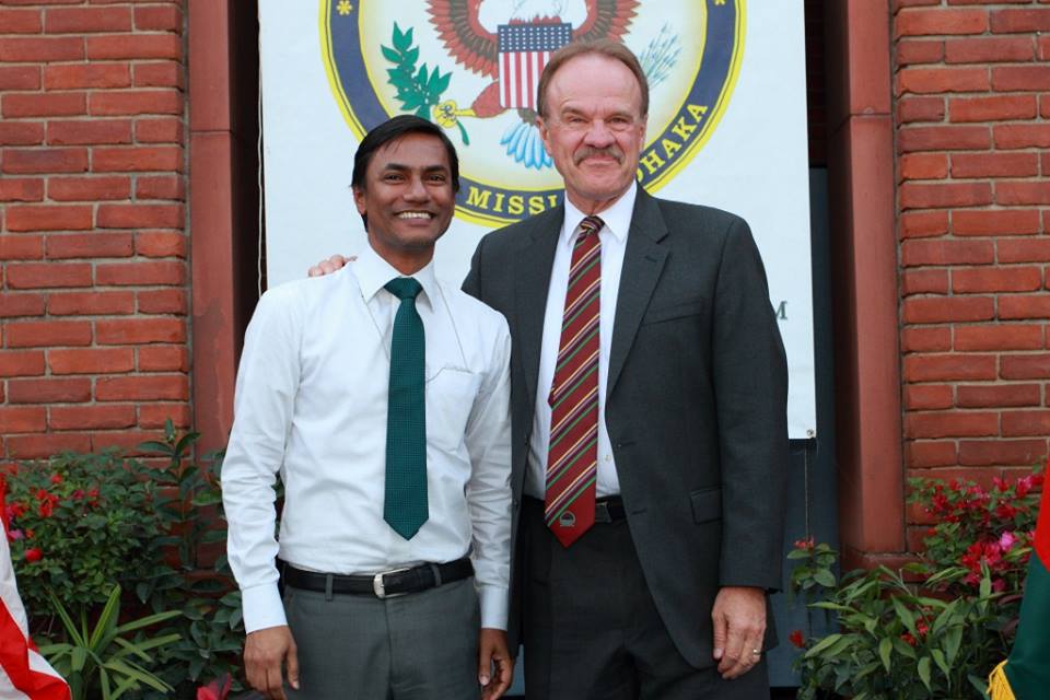 Dhaka-based LGBT activist Xulhaz Mannan and the former US ambassador to Bangladesh, Dan Mozena, in 2014. (Facebook)