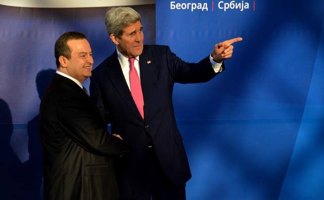 Former prime minister Ivica Dačić, who has been happy to serve since 2014 as foreign minister, is shown here meeting US secretary of state John Kerry in Belgrade last year. (Facebook)