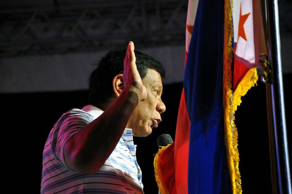 Fists in the air, Rodrigo Duterte is leading the polls to become the next president of the Philippines. (Facebook)