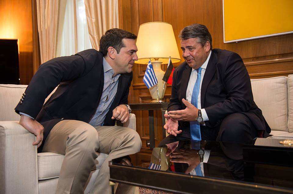 Effective vice chancellor and economy minister though he may be, SPD leader Sigmar Gabriel (pictured, right, with Greek prime minister Alexis Tsipras) hardly seems charismatic enough to defeat Merkel in 2017. (Facebook)